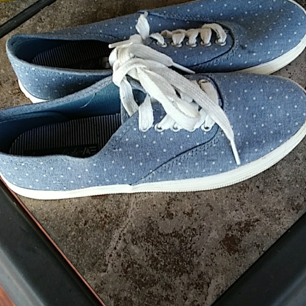 American eagle blue with white polka dot keds